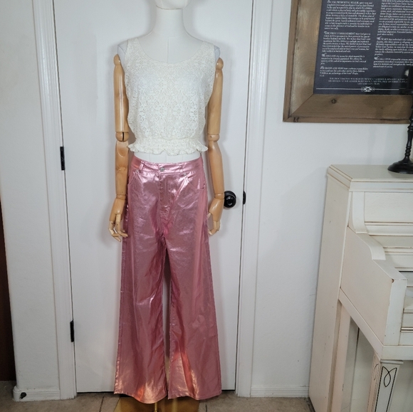 Meshki Minnie Metallic Pink Straight Jeans Size M - Picture 1 of 12